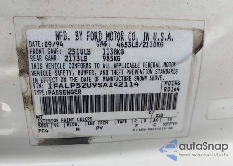 1995 Ford Taurus Gl/Se from USA, damaged, VIN 1FALP52U9SA142114